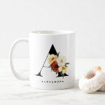 Caneca De Café Anemone por Aquarela Botânica - Letra A Monograma<br><div class="desc">Linda caneca de monograma personalizável. Apresenta uma letra de aquarela Um monograma floral de anêmonas e papoilas brancas,  amarelas e vermelhas. Personalize esta caneca monográfica adicionando nomes,  datas ou mensagens. Este monograma botânico deve ser perfeito como presente personalizado.</div>