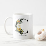 Caneca De Café Anemone por Aquarela Botânica - Letra C Monograma<br><div class="desc">Linda caneca de monograma personalizável. Apresenta a letra de aquarela C monograma floral de anêmonas brancas e amarelas,  papoilas e verde. Personalize esta caneca monográfica adicionando nomes,  datas ou mensagens. Este monograma botânico deve ser perfeito como presente personalizado.</div>