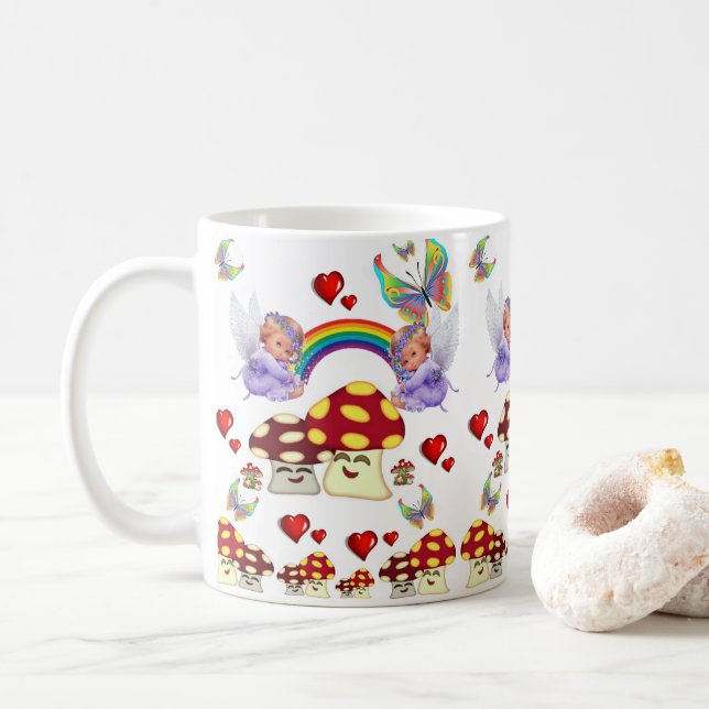 Caneca De Café Angel Mushroom Butterfly Heart Mug (Com Donut)