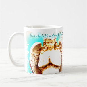 Caneca De Café Angel Praying Aqua Blue Sky Love Light Quote Gift