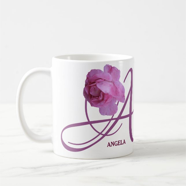 Caneca De Café Angela personalizável nome rosa rosa-flores rosa b (Esquerda)