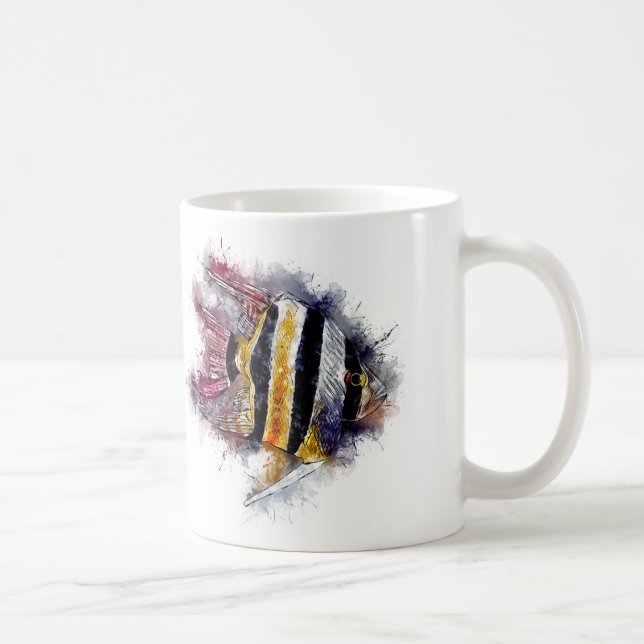 Caneca De Café AngelFish Watercolor Aquarium Sea Creature Trabalh (Direita)