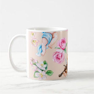 Caneca De Café Angelic Florals: Padrão Cupido Vintage