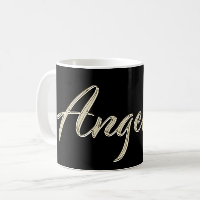 Caneca De Café Angelina white gold Handwriting Tasse Kaffeetasse (Frente Esquerda)