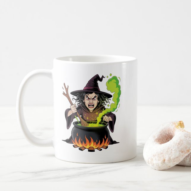 Caneca De Café Angry Witch Halloween (Com Donut)
