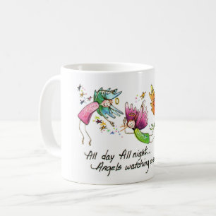 Caneca De Café Ângulos que voam alegremente "O dia todo" esboço