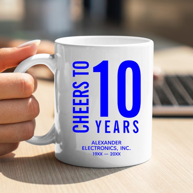 Caneca De Café Anima-se a 10 anos de aniversário de negócios (Change to ANY YEAR! Lots of other colors and years done for you in our collection.)