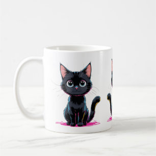 Caneca De Café Animação de Gato Preto e Bonito Ilustração Reprodu