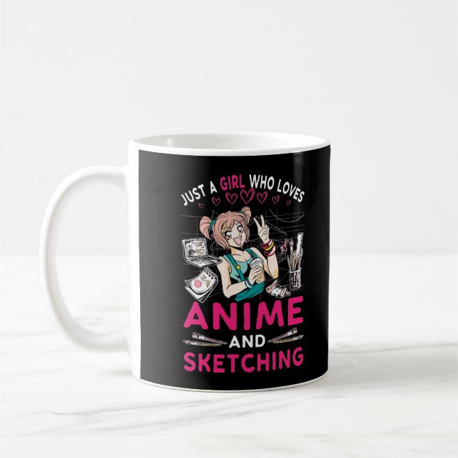 Caneca De Café Animação Desenhando Rapariga Otaku Adolescente Ven (Esquerda)