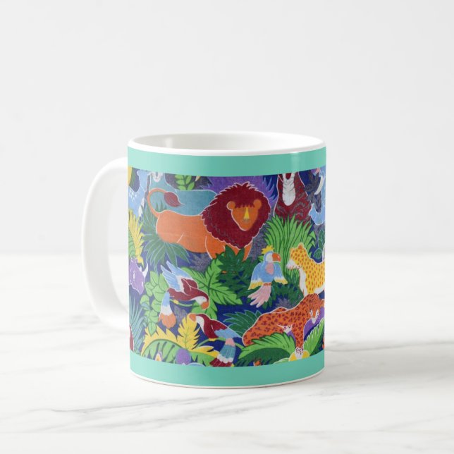 Caneca De Café Animais Coloridos da Selva (Frente Esquerda)