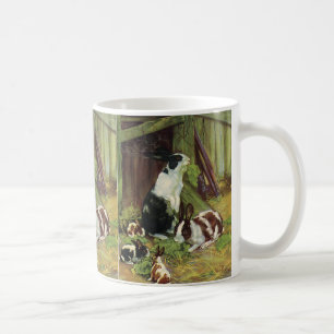 Caneca De Café Animais da Fazenda Vintage, Coelhos de Pé Brincand