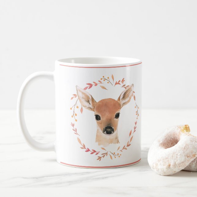Caneca De Café Animais Da Floresta Bebê Veado Aquarela Fofo (Com Donut)