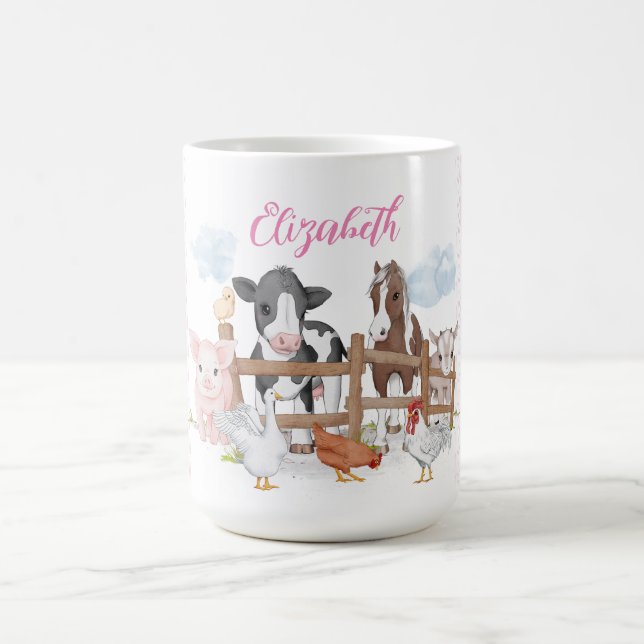 Caneca De Café Animais das explorações agrícolas de Xadrez rosa (Centro)