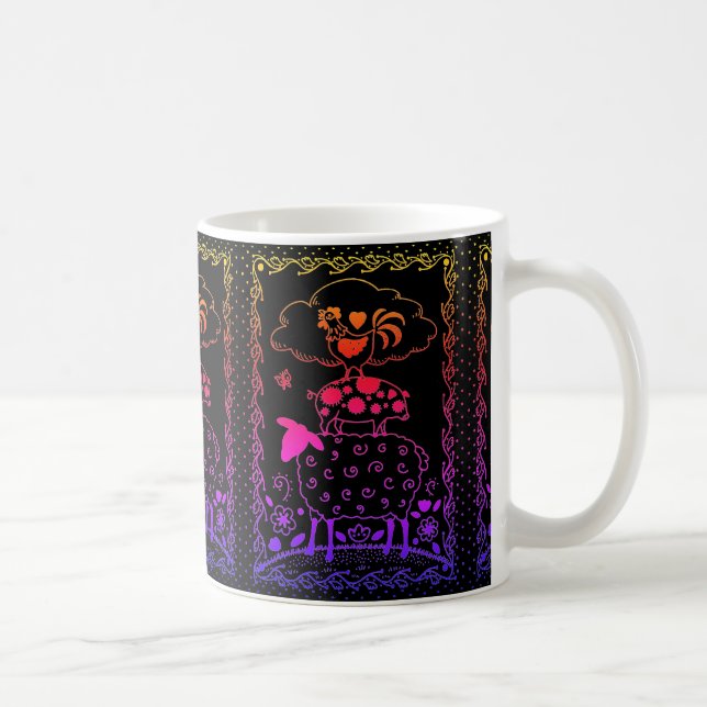 Caneca De Café ANIMAIS DE EXPLORAÇÃO DE ARTE FOLK OEEP ROOSTER Pr (Direita)