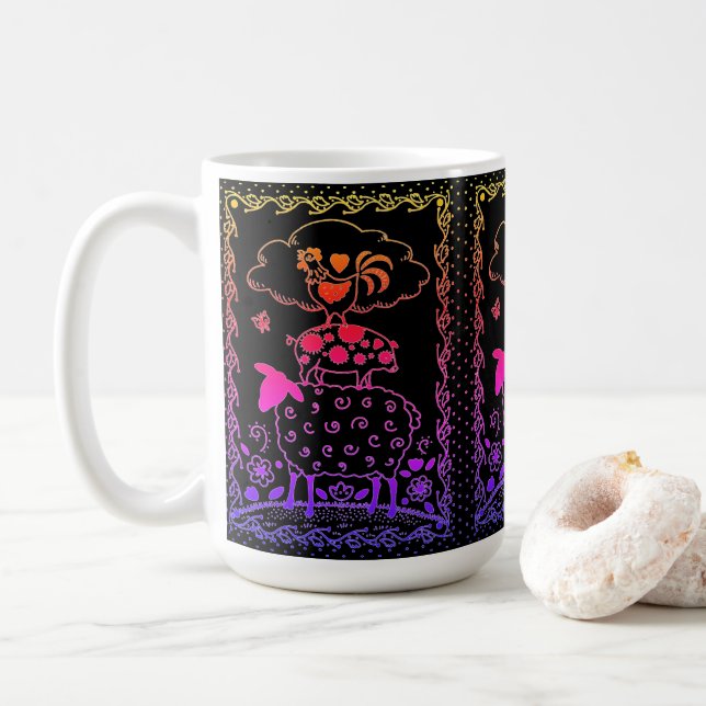 Caneca De Café ANIMAIS DE EXPLORAÇÃO DE ARTE FOLK OEEP ROOSTER Pr (Com Donut)
