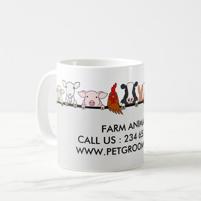 Caneca De Café Animais de Fazenda Ovelha Frango Vaca cliente (Frente Esquerda)