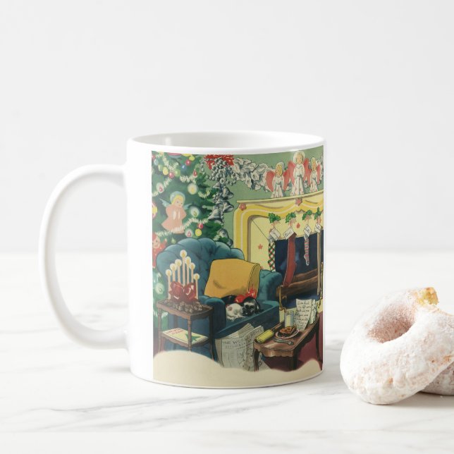 Caneca De Café Animais de Natal Antigos na Sala de Estar (Com Donut)