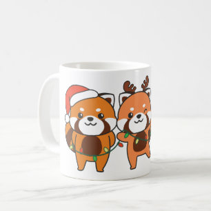 Caneca De Café Animais de Natal do Panda Vermelho Bonitos Pandas 