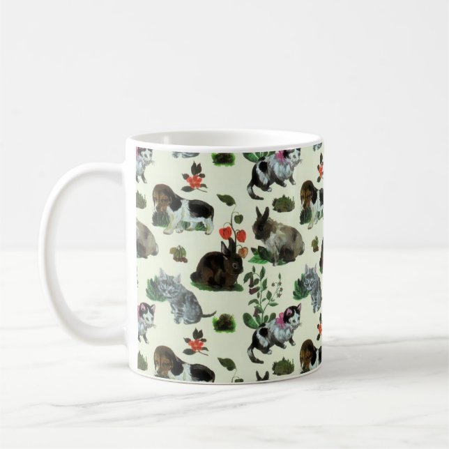 Caneca De Café Animais do Jardim Coelho Flores de Cães de Gato (Esquerda)