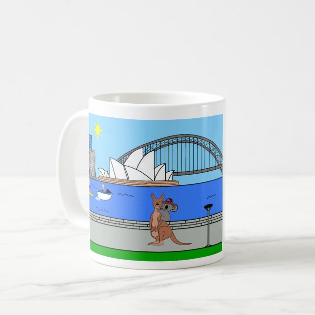Caneca De Café Animais do Mundo, Austrália: Canguru & Coala (Frente Esquerda)