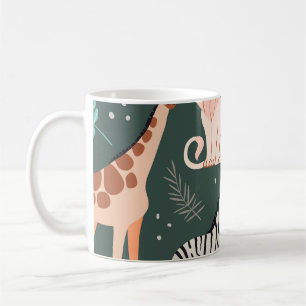 Caneca De Café Animais Exóticos: Padrão De Crianças Tropicais Esc