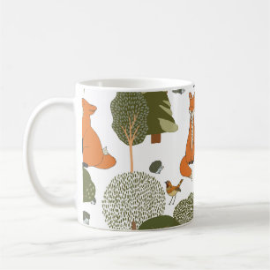 Caneca De Café Animais florestais: raposas, padrões de aves