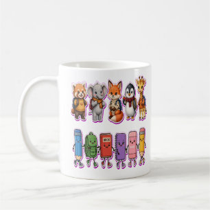 Caneca De Café Animais Fofos de Volta às Aulas PNG Fã de Crianç