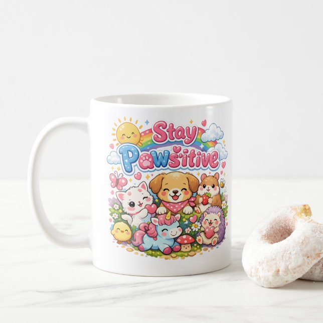 Caneca de Café Animais Fofos e Simpáticos Fique Po (Com Donut)