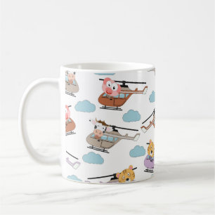Caneca De Café Animais Fofos Em Padrão De Helicóptero