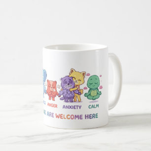 Caneca De Café Animais Fofos Kawaii Saúde Mental Emoções & Sentim