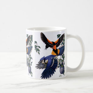 Caneca De Café Animais Selvagens Pássaros Vintage, Azuis Voando