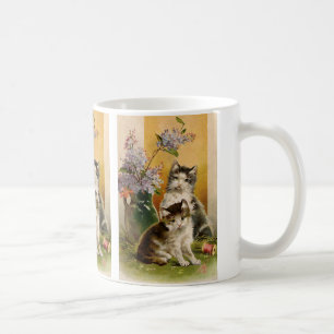 Caneca De Café Animais Vintage, Gatos Vitorianos Cutes e Flores