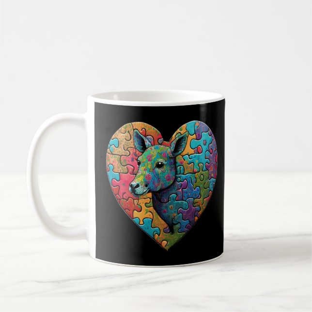 Caneca De Café Animal com Autismo Quebra-cabeça Heart Sublimat (Esquerda)