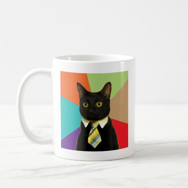 Caneca De Café Animal Meme do conselho do gato do negócio (Esquerda)