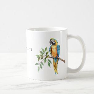 Caneca De Café Animal Safari Pássaro Azul Amarelo Papagaio