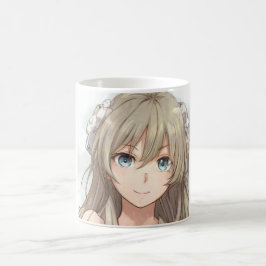 Caneca De Café Anime de cabelos castanhos com olhos azuis