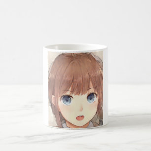 Caneca De Café Anime de cabelos castanhos com olhos azuis surpres