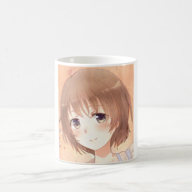 Caneca De Café Anime doce menina de cabelos castanhos (Centro)