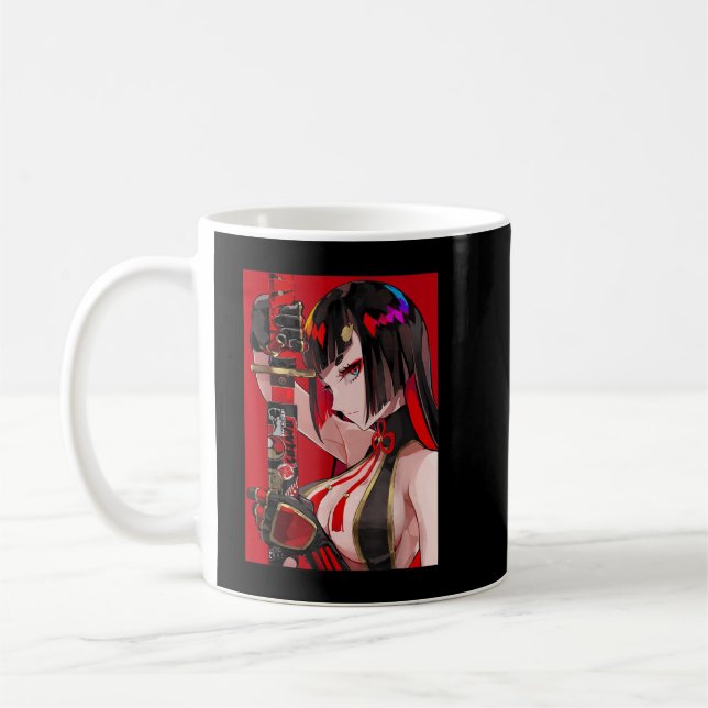 Caneca De Café Anime Girl Samurai Waifu japonês estético Otaku (Esquerda)