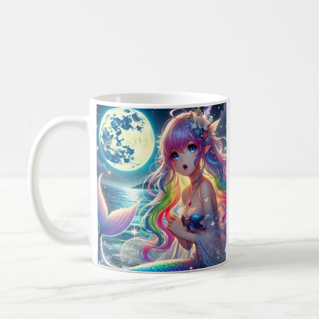 Caneca De Café Anime Girl Singing Moonlight Pixie Rainbow Mermaid (Esquerda)