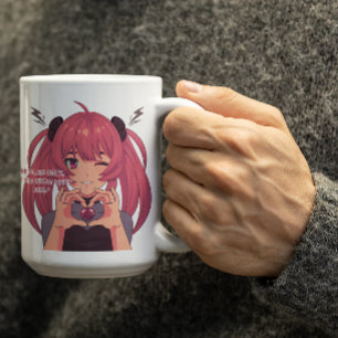 Caneca De Café Anime Girl Winking & Finger Heart
