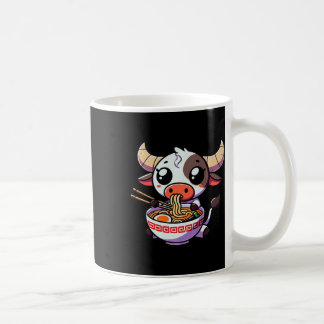 Caneca De Café Anime Kawaii Texas Vaca Comendo Roupa De Ramen