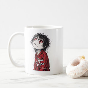Caneca De Café Anime Sombrio "Ainda Aqui" Estético Ilustrações Gó