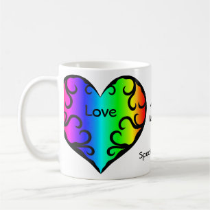 Caneca De Café Aniversário bonito do coração do arco-íris do