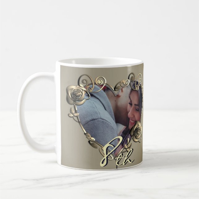 Caneca De Café Aniversário Bronzy Rosa Heart Frame Coffee Mug (Esquerda)