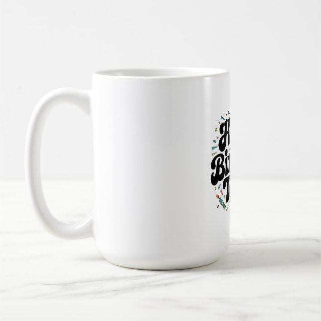 Caneca De Café Aniversário Confetes Retro (Esquerda)