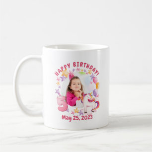 Caneca De Café Aniversário da 5 de Garota Rosa Personalizada