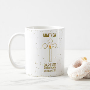 Caneca De Café Aniversário da Cruz Dourada Batismo Personalizada