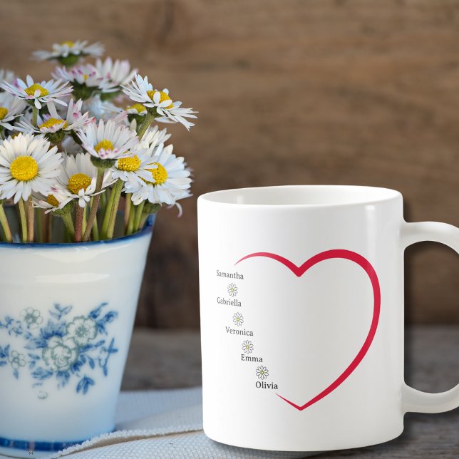 Caneca De Café Aniversário da Mãe Coração Daisy Flores Personaliz (Criador carregado)