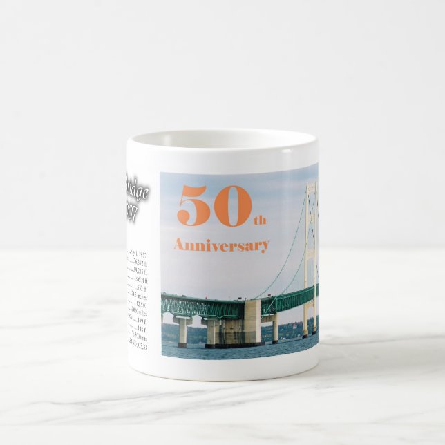 Caneca De Café Aniversário da ponte de Mackinac 50th (Centro)